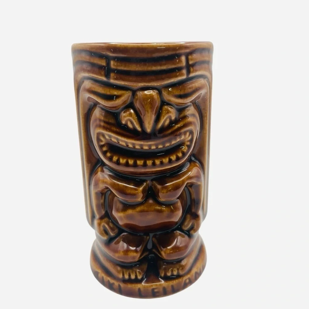 Vintage Tiki Leilani 1960s Hawaii Tiki Tumbler Mug Vase Cup Brown 5”